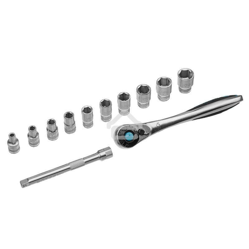 Набор торцевых головок Gross, трещотка 120 зубьев, 12 предметов, 1/4