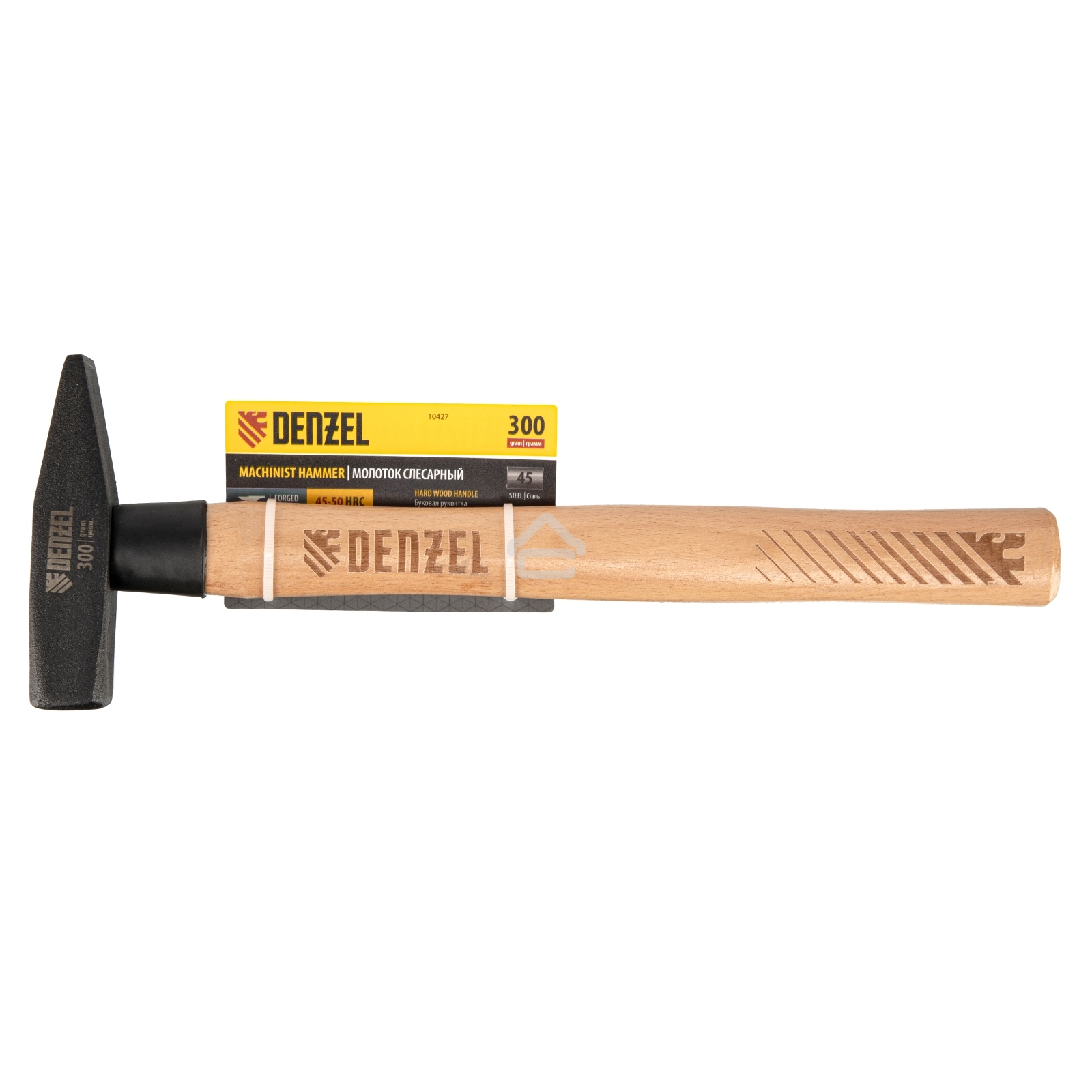 Молоток слесарный Denzel 300 г, кованый квадратный боек, буковая рукоятка