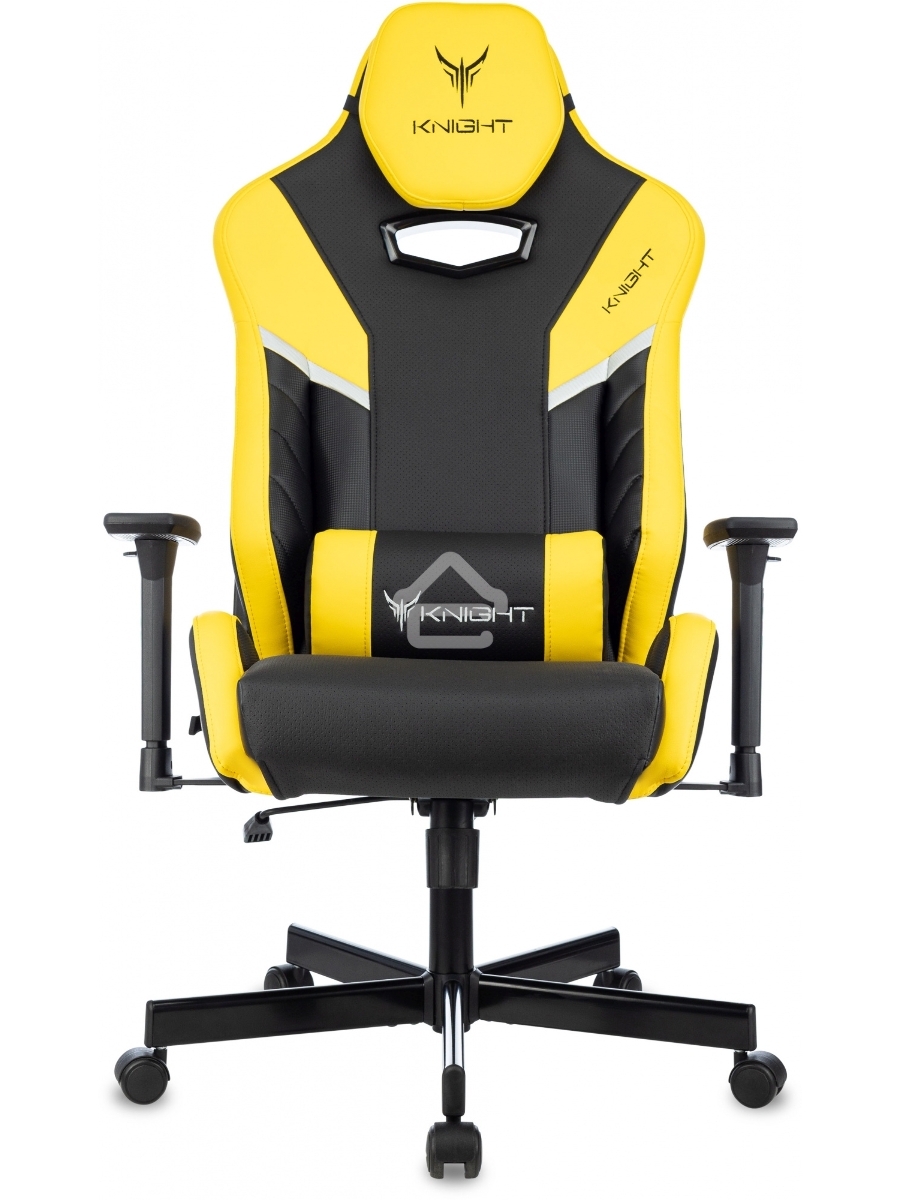 Кресло игровое Knight Thunder 5X черный/желтый эко.кожа крестов. металл