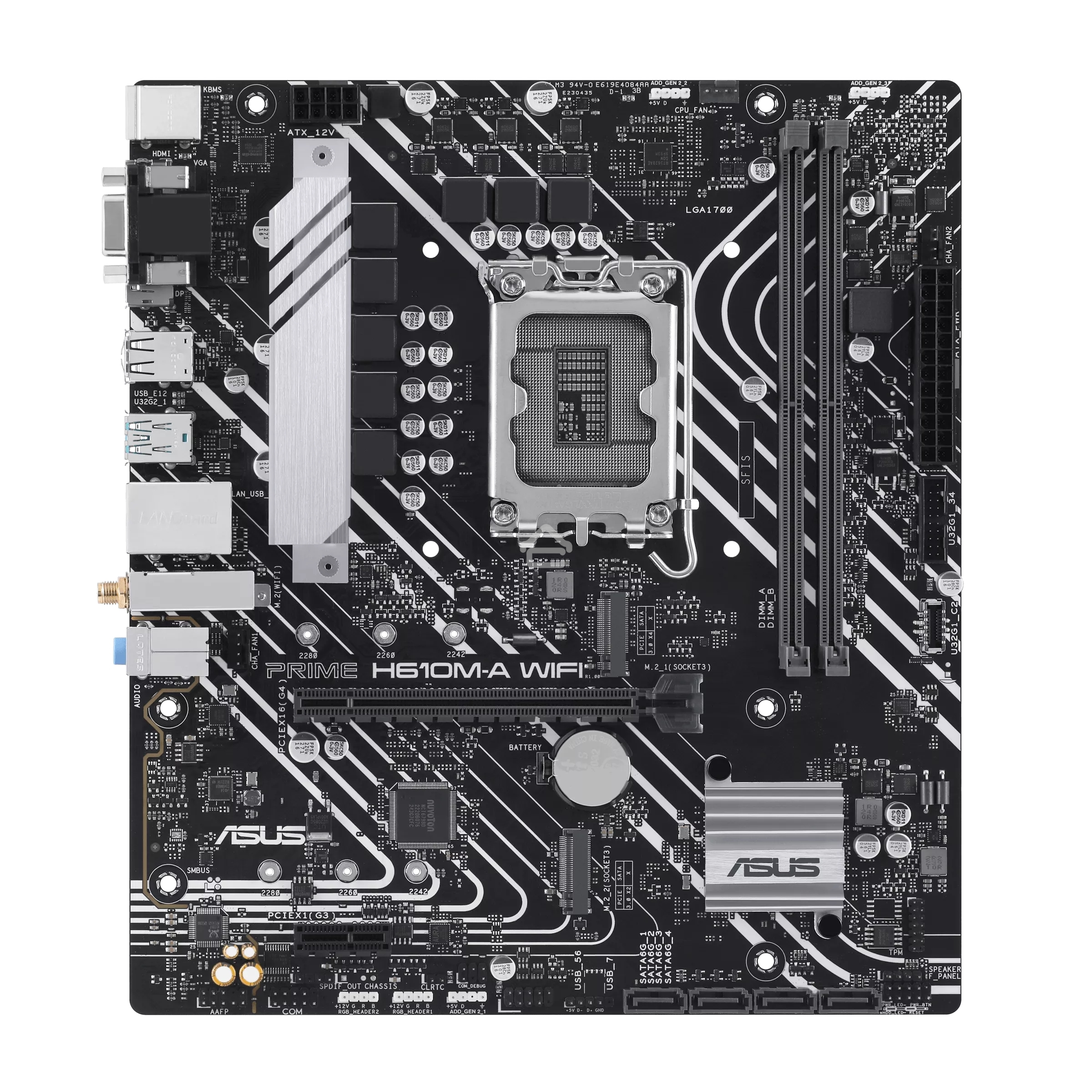 Материнская плата ASUS PRIME H610M-A WIFI, LGA 1700, Intel H610, 2xDDR5, 4xSATA, 2xM.2, 1xPCIe 4.0 x16, 1xDP, 1xHDMI, 1xVGA, 1x1Gb LAN, 1xUSB 3.2 Gen 2, 4xUSB 2.0, 3x3.5 мм, 7.1, mATX