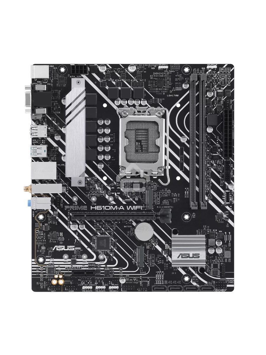 Материнская плата ASUS PRIME H610M-A WIFI, LGA 1700, Intel H610, 2xDDR5, 4xSATA, 2xM.2, 1xPCIe 4.0 x16, 1xDP, 1xHDMI, 1xVGA, 1x1Gb LAN, 1xUSB 3.2 Gen 2, 4xUSB 2.0, 3x3.5 мм, 7.1, mATX