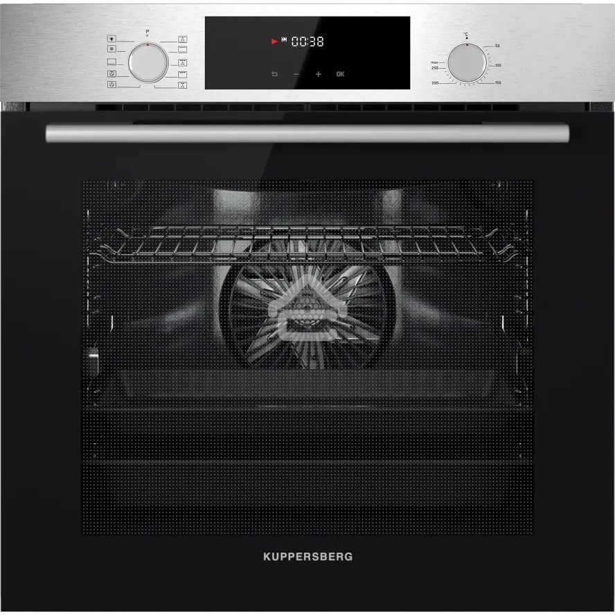 Встраиваемый духовой шкаф Kuppersberg HF 609 BX, High-Tech, объем 80 л, 10 режимов работы, телескопические направляющие, цифровой таймер, 2 стекла в дверце, утапливаемые переключатели, энергоэффективность А, черный/нержавеющая сталь