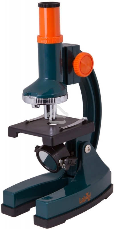 Микроскоп Levenhuk LabZZ M1 монокуляр 100-300 на 3 объектива зеленый/оранжевый