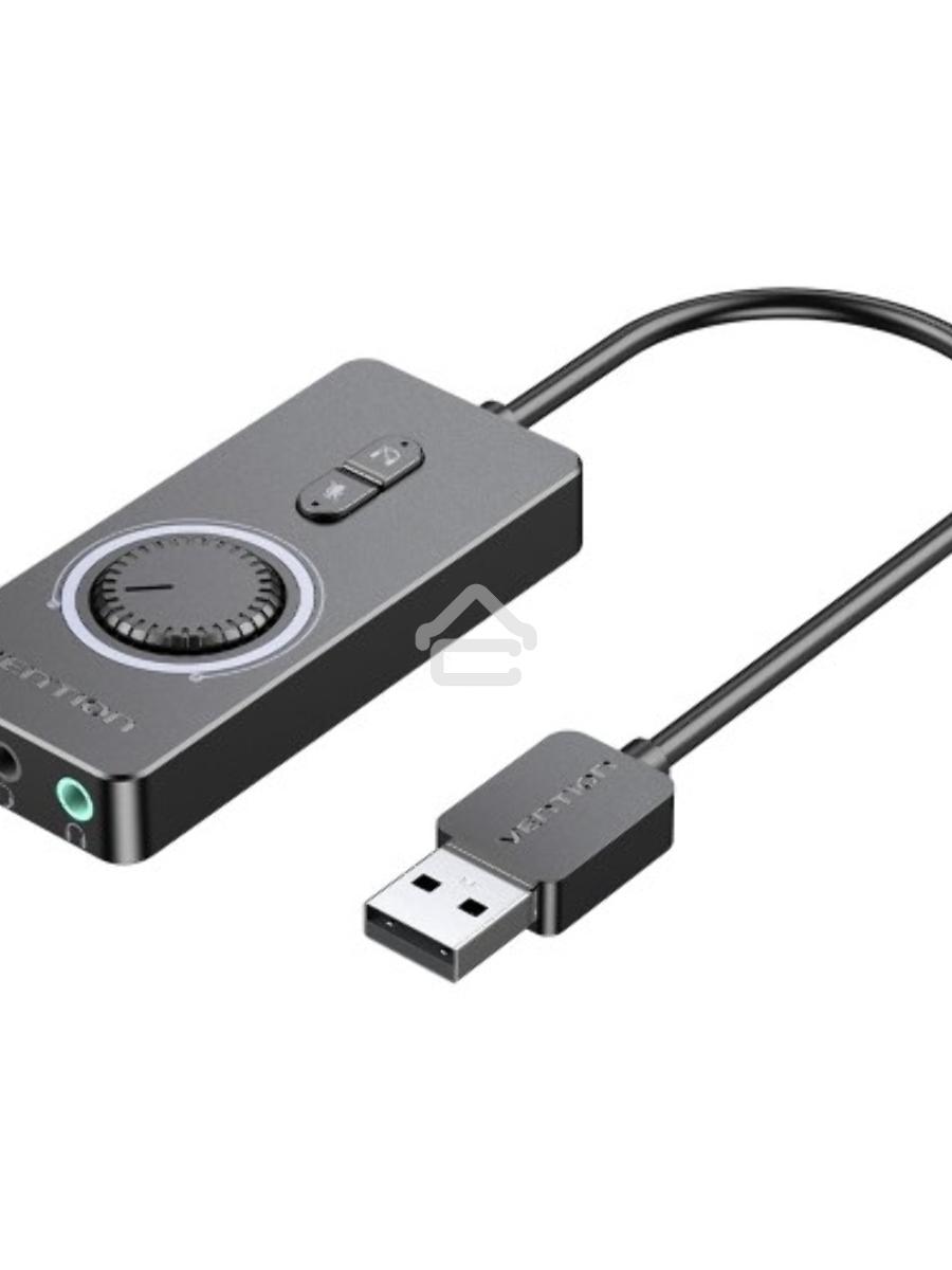 Внешняя звуковая карта Vention USB c регулятором громкости Черная