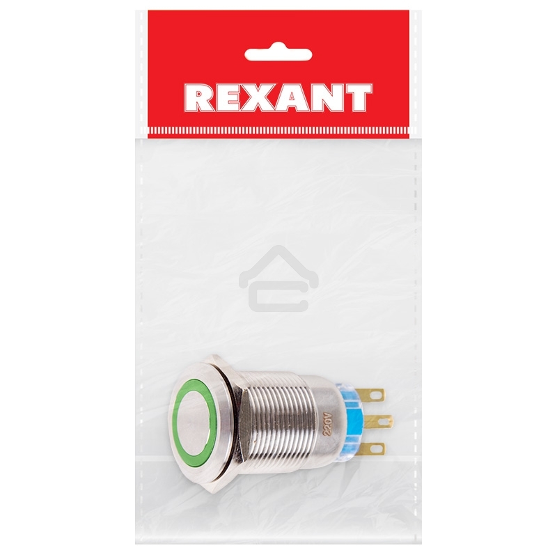 Кнопка антивандальная Ø19 250В Фикс (5с) ON-OFF/OFF-ON подсв/зеленая Rexant