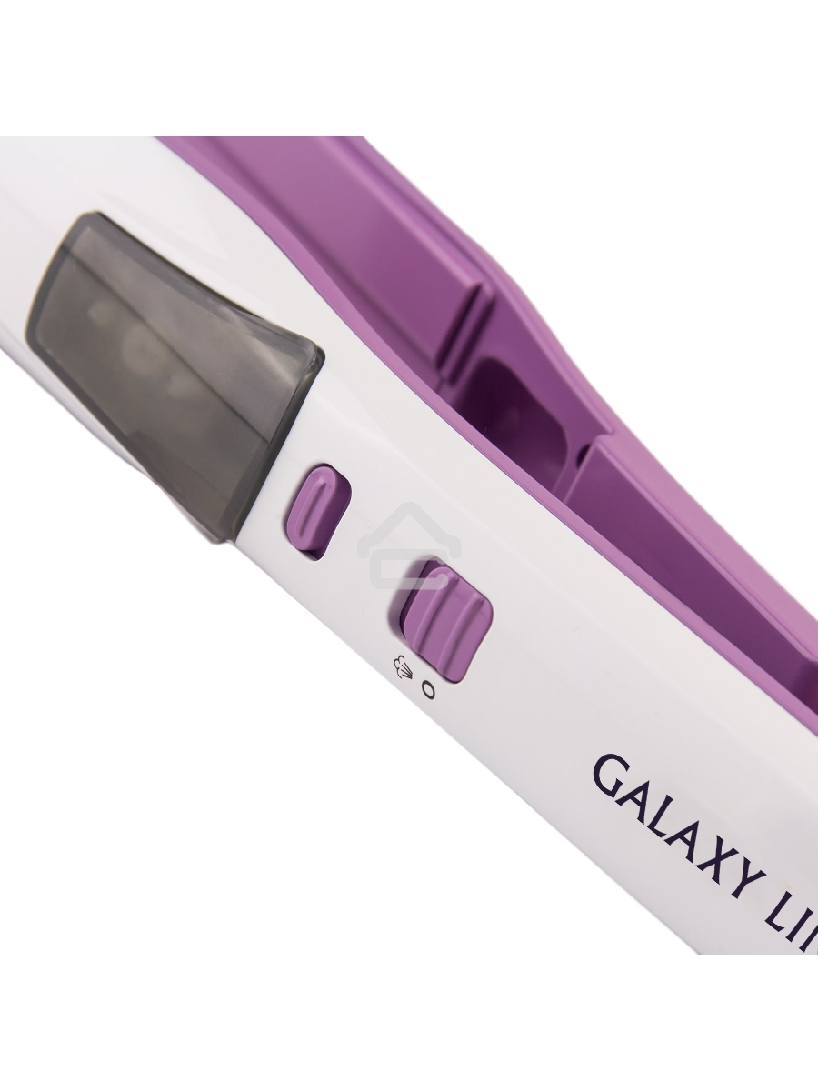 Щипцы для волос Galaxy Line GL 4516, фиолетовый, 45 Вт, максимальная температура 200°С, система ультразвукового распыления воды, съемный резервуар для воды, нагр. элемент с защитой от перегрева, пластины с керам. покрытием, ЖК-дисплей с индикацией темпера