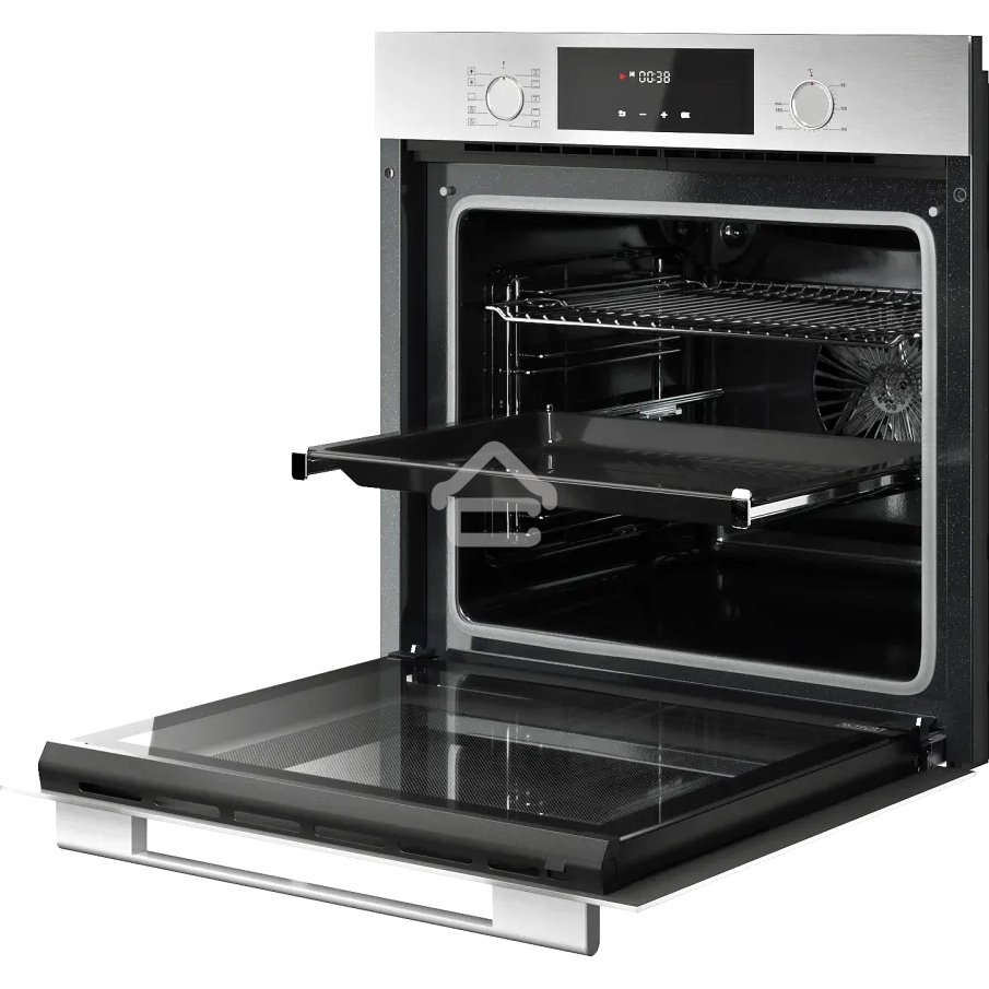 Встраиваемый духовой шкаф Kuppersberg HF 609 BX, High-Tech, объем 80 л, 10 режимов работы, телескопические направляющие, цифровой таймер, 2 стекла в дверце, утапливаемые переключатели, энергоэффективность А, черный/нержавеющая сталь