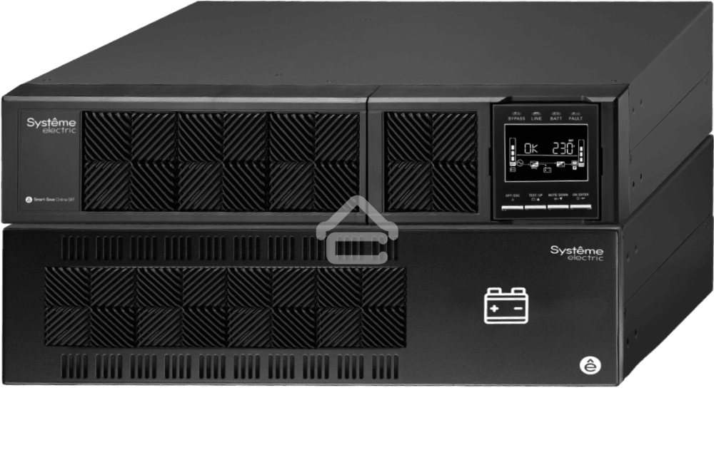 Источник бесперебойного питания Smart-Save Online SRT Systeme Electric 6000 ВА, конвертируемый форм-фактор 5U, 230 В, 1:1, клеммный вход/выход, SmartSlot, LCD, USB HID, SNMP карта, параллельное резервирование, версия с возможностью увеличения времени авто