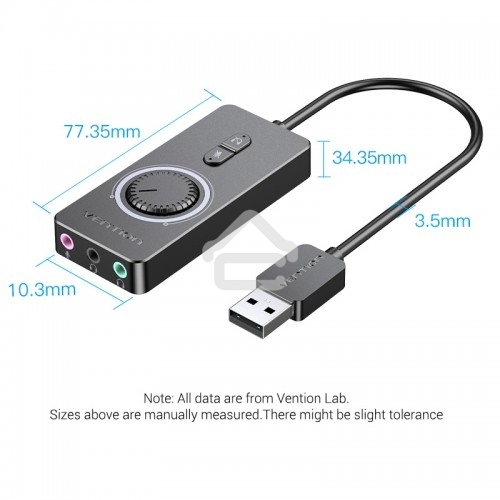 Внешняя звуковая карта Vention USB c регулятором громкости Черная