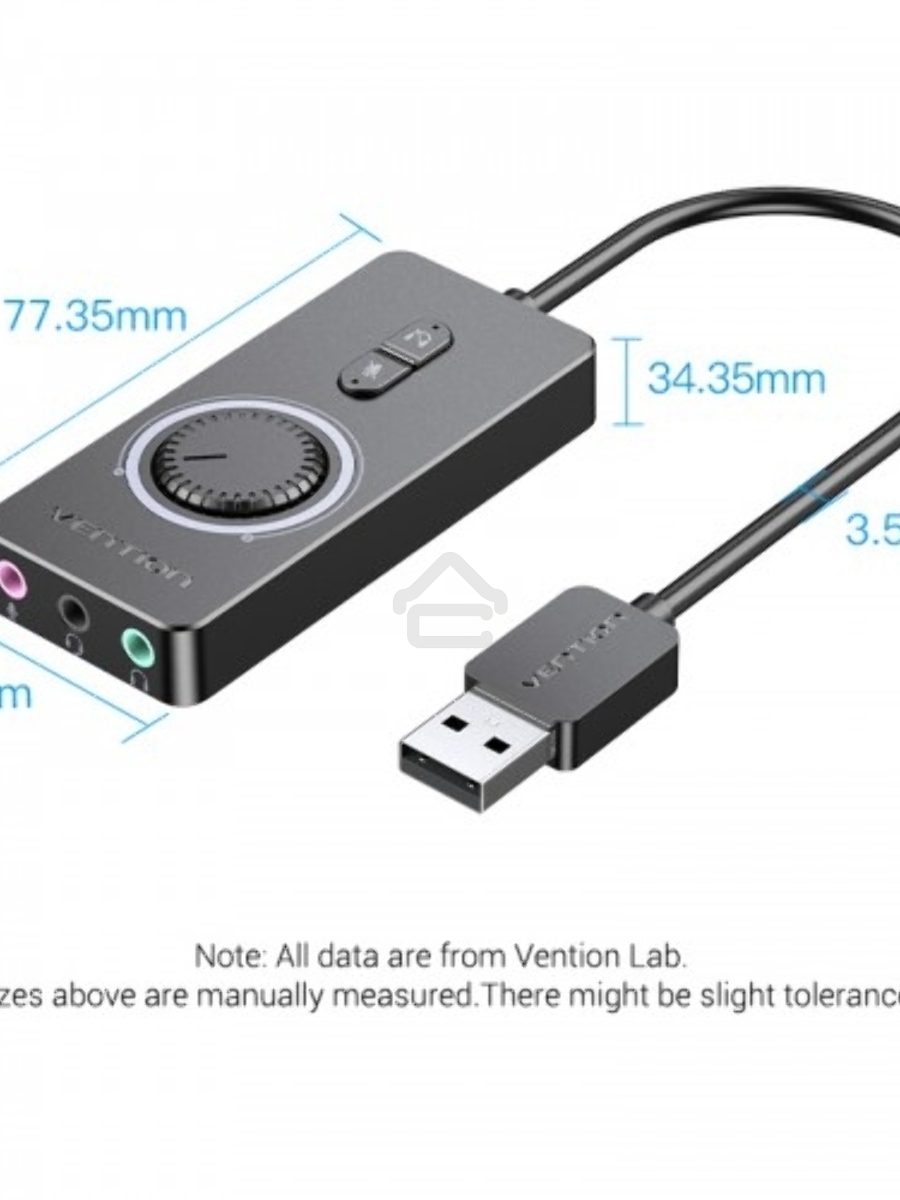 Внешняя звуковая карта Vention USB c регулятором громкости Черная