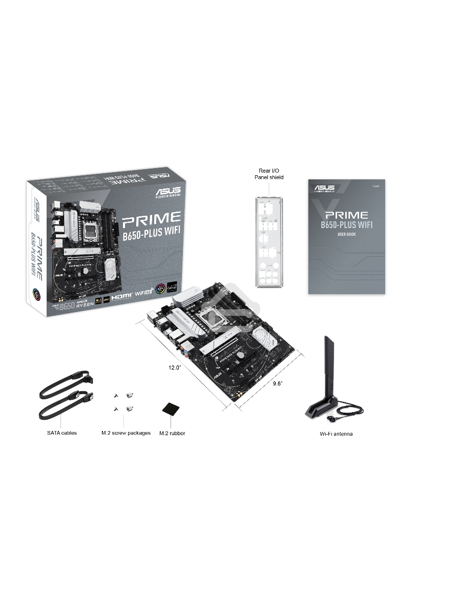 Материнская плата ASUS PRIME B650-PLUS WIFI, AM5, AMD B650, 4xDDR5, 4xSATA, 2xM.2, 1xPCIe 4.0 x16, 2xPCIe 4.0 x1, 1xDP, 1xHDMI, 1x2.5Gb LAN, Wi-Fi 6E, Bluetooth 5.3, 4xUSB-A 10Gbps, 2xUSB-A 5Gbps, 2xUSB-A 2.0, 5x3.5 мм, 7.1, ATX