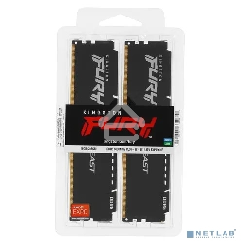 Оперативная память Kingston Fury Beast, DDR5, 16GB (2x8GB), 6000MHz, CL36, с радиаторами, черный