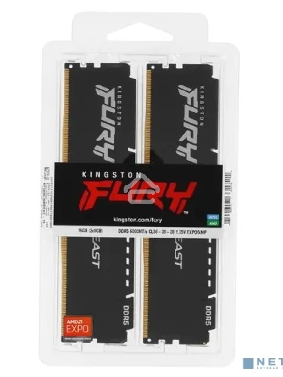 Оперативная память Kingston Fury Beast, DDR5, 16GB (2x8GB), 6000MHz, CL36, с радиаторами, черный