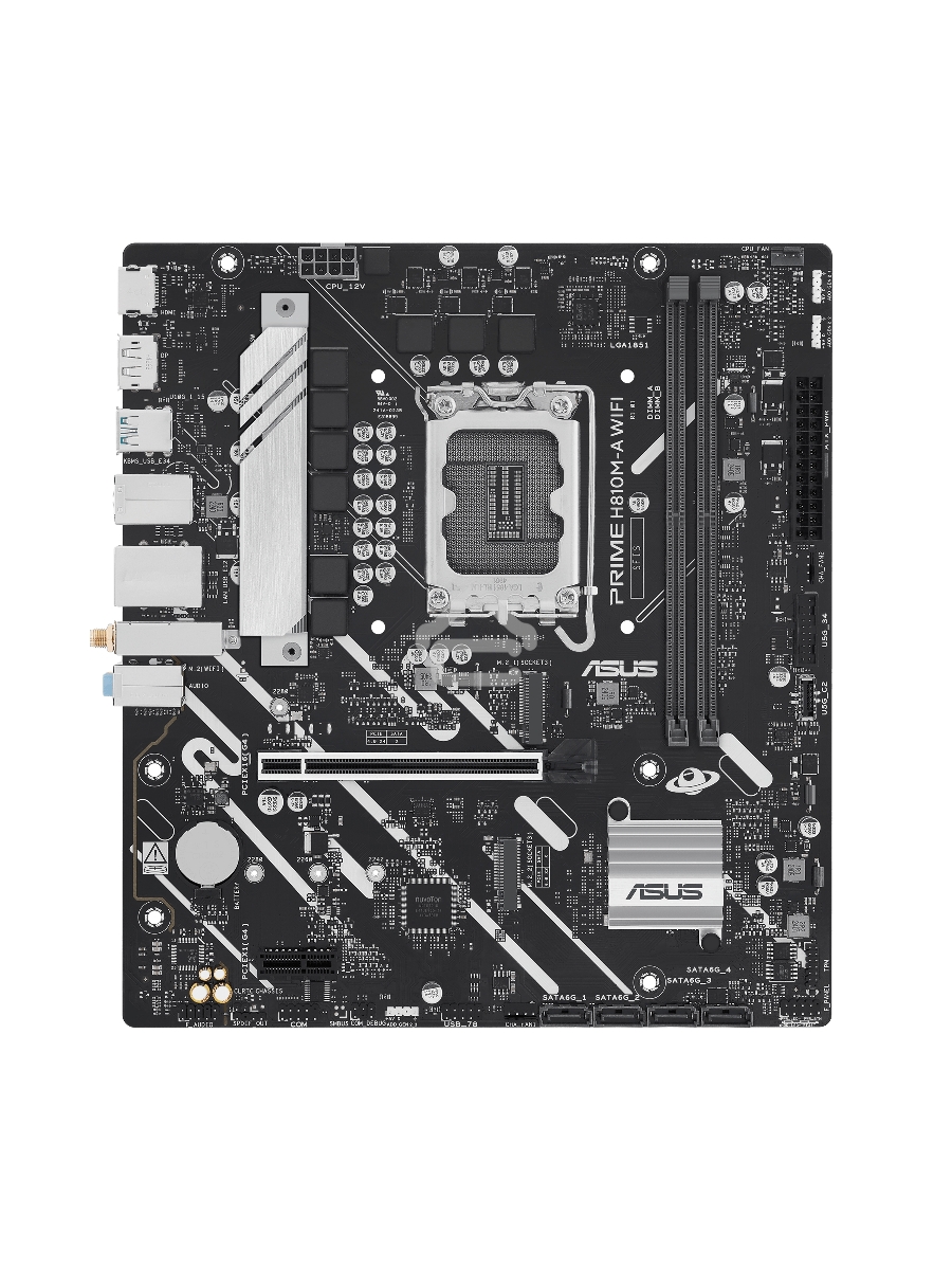 Материнская плата ASUS PRIME H810M-A WIFI, LGA 1851, Intel H810, 2xDDR5, 4xSATA, 2xM.2, 1xPCIe 4.0 x16, 1xPCIe x1, 1xDP, 1xHDMI, 1x1Gb LAN, Wi-Fi, 4xUSB 2.0, 2xUSB 3.2 Gen 2, 3x3.5 мм, 7.1, Micro-ATX