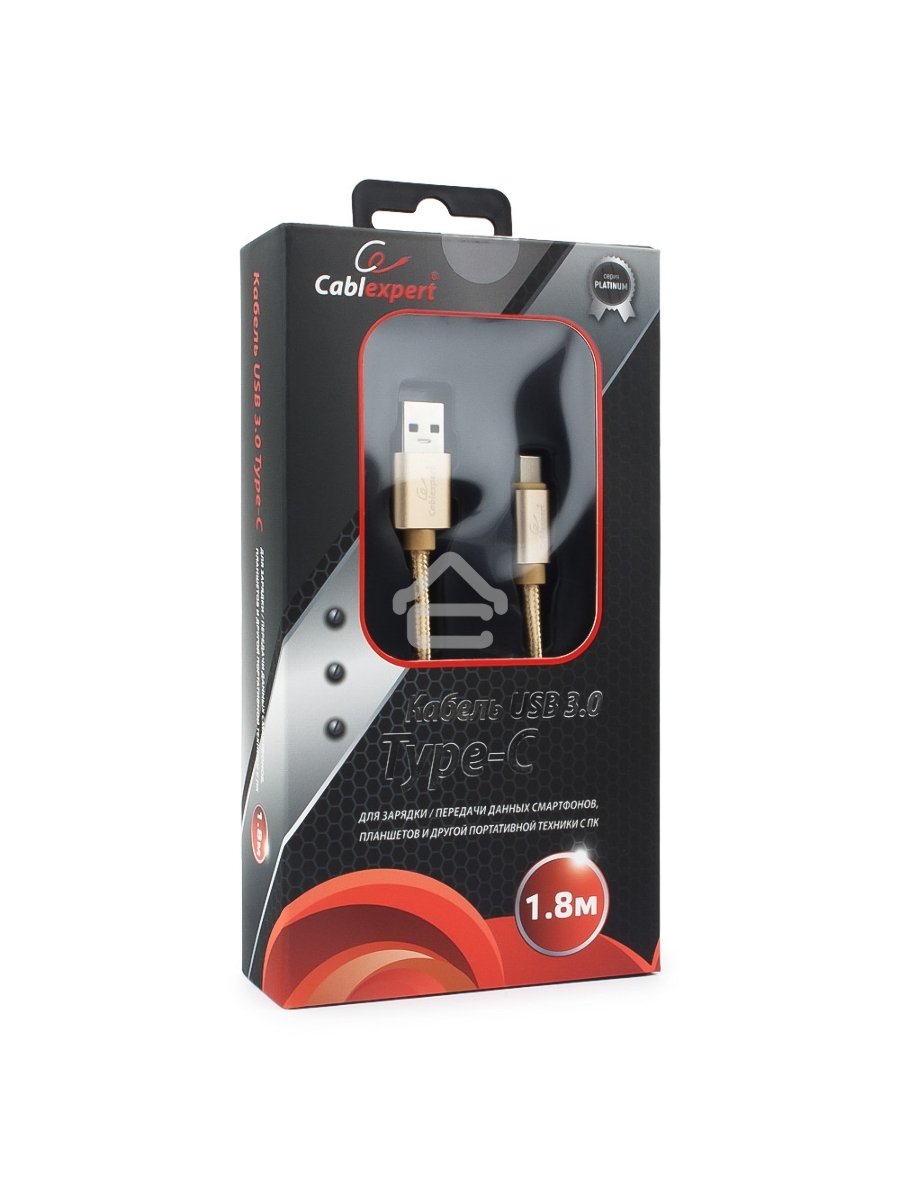Кабель USB 3.0 Cablexpert CC-P-USBC03Gd-1.8M, AM/Type-C, серия Platinum, длина 1.8м, золотой, блистер