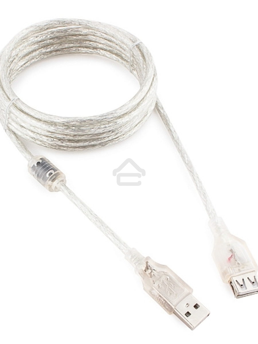Кабель Cablexpert USB2.0 Pro, AM/AF, 3м, экран, 2 феррит.кольца, прозрачный (CCF-USB2-AMAF-TR-10)
