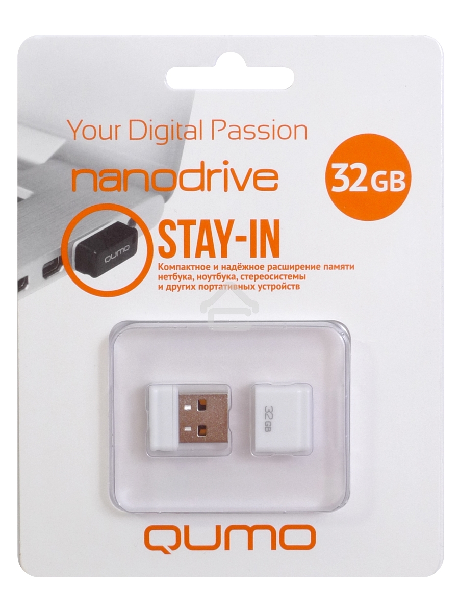 Флэш Диск USB 2.0 QUMO 32GB NANO QM32GUD-NANO-W White
