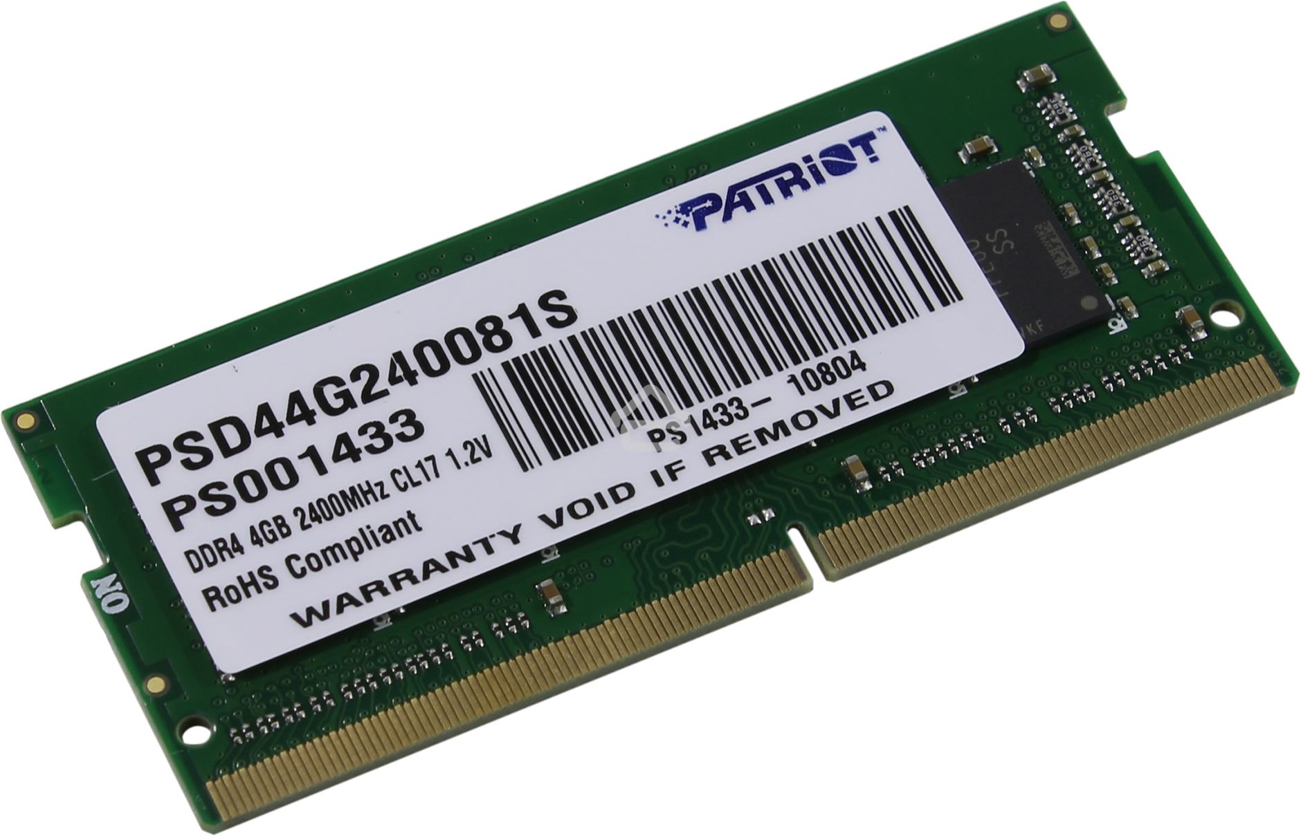 Оперативная память Patriot Signature, DDR4, 4GB (1x4 GB), 2400 MHz, CL17, SO-DIMM