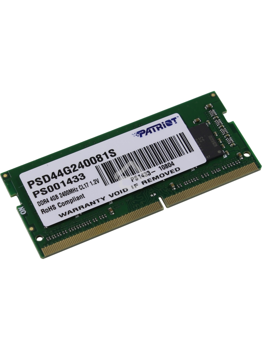 Оперативная память Patriot Signature, DDR4, 4GB (1x4 GB), 2400 MHz, CL17, SO-DIMM