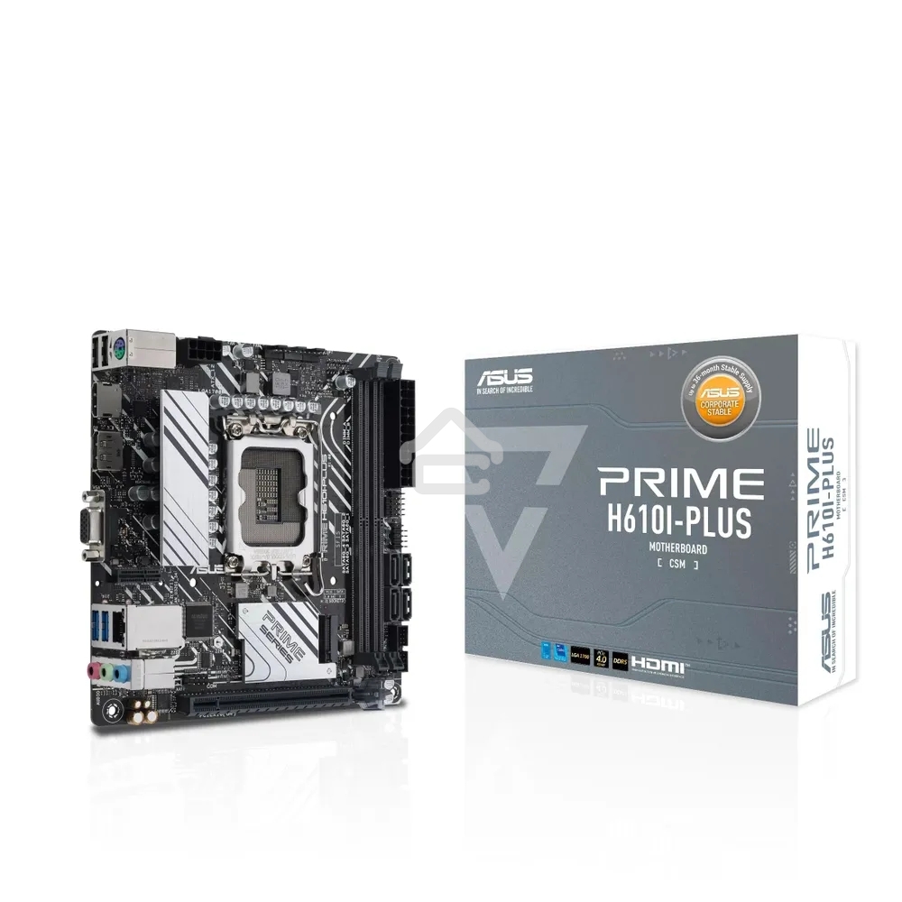 Материнская плата ASUS PRIME H610I-PLUS-CSM, LGA 1700, Intel H610, 2xDDR5, 4xSATA, 1xM.2 PCIe 3.0 x4, 1xPCIe 4.0 x16, 1xHDMI, 1xDP, 1xVGA, 2xUSB-A 3.2 Gen 1, 2xUSB-A 2.0, 1x 1Gb LAN, 3x3.5 мм, 7.1, Mini-ITX