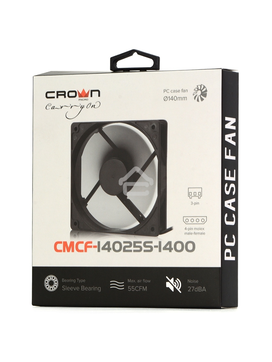Вентилятор для корпуса Crown CMCF-14025S-1400 черный, 140 мм, 1200 об/мин, 27 дБ, 3 pin