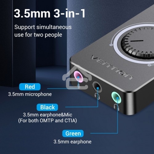 Внешняя звуковая карта Vention USB c регулятором громкости Черная