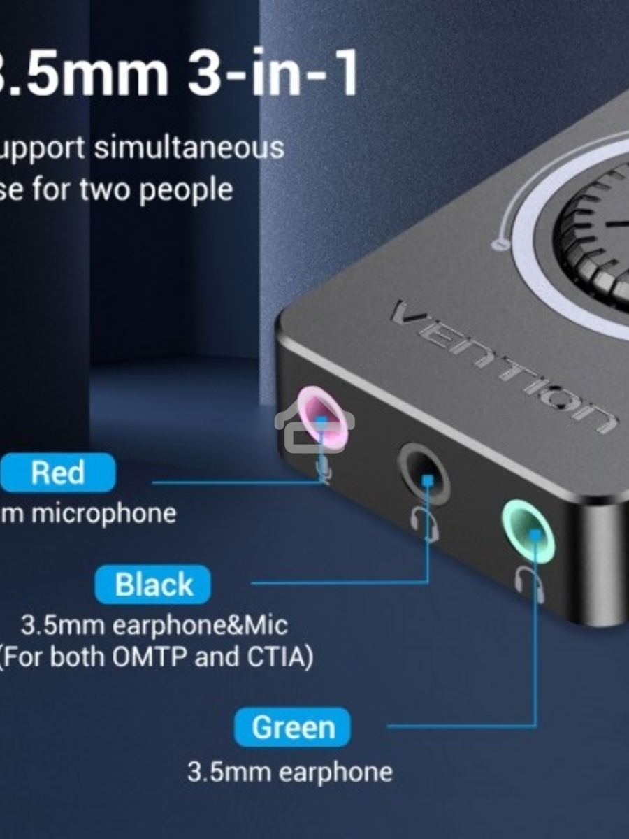 Внешняя звуковая карта Vention USB c регулятором громкости Черная