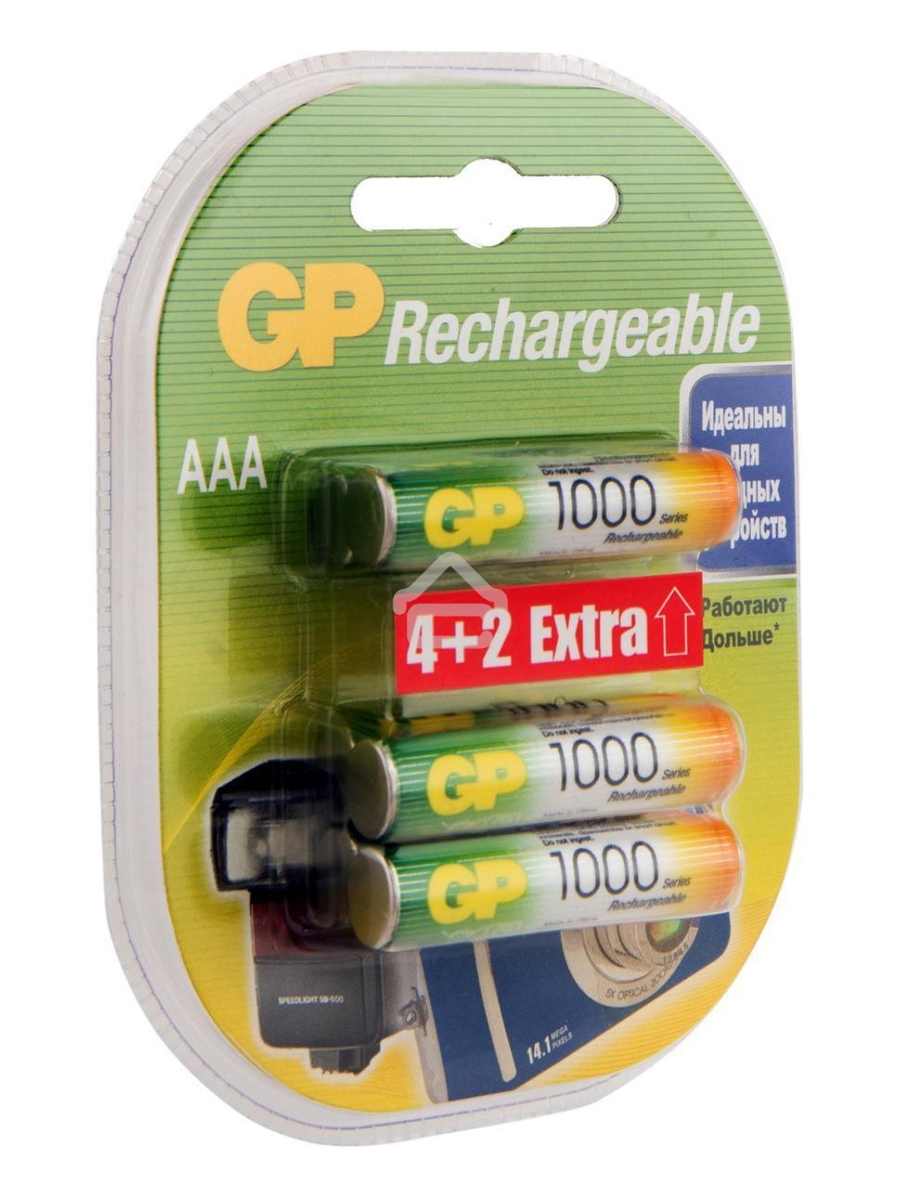 Аккумулятор GP Rechargeable 1000AAAHC4/2 AAA NiMH 1000mAh (6шт) блистер