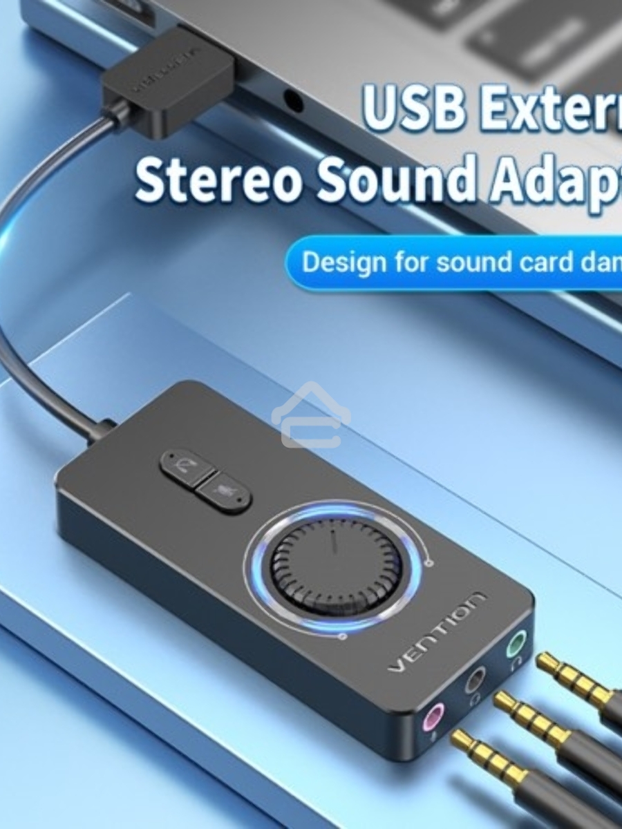 Внешняя звуковая карта Vention USB c регулятором громкости Черная
