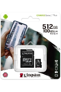 Флеш карта microSDHC 512GB microSDXC Class10 Kingston <SDCS2/512GB> UHS-I Canvas Select up to 100MB/s с адапт.