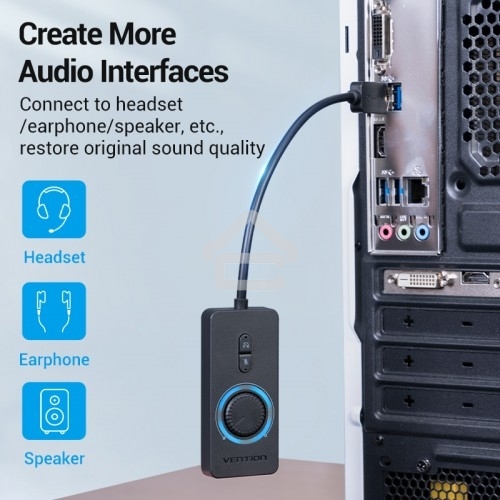 Внешняя звуковая карта Vention USB c регулятором громкости Черная