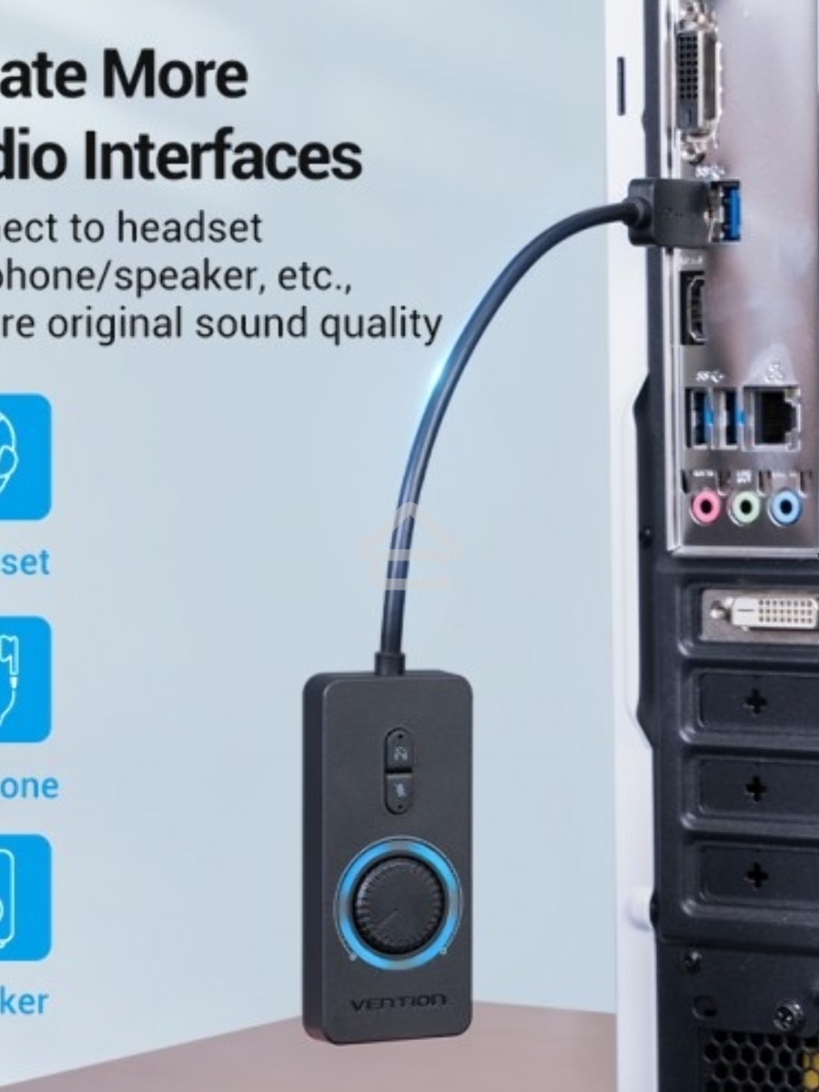Внешняя звуковая карта Vention USB c регулятором громкости Черная