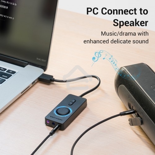 Внешняя звуковая карта Vention USB c регулятором громкости Черная