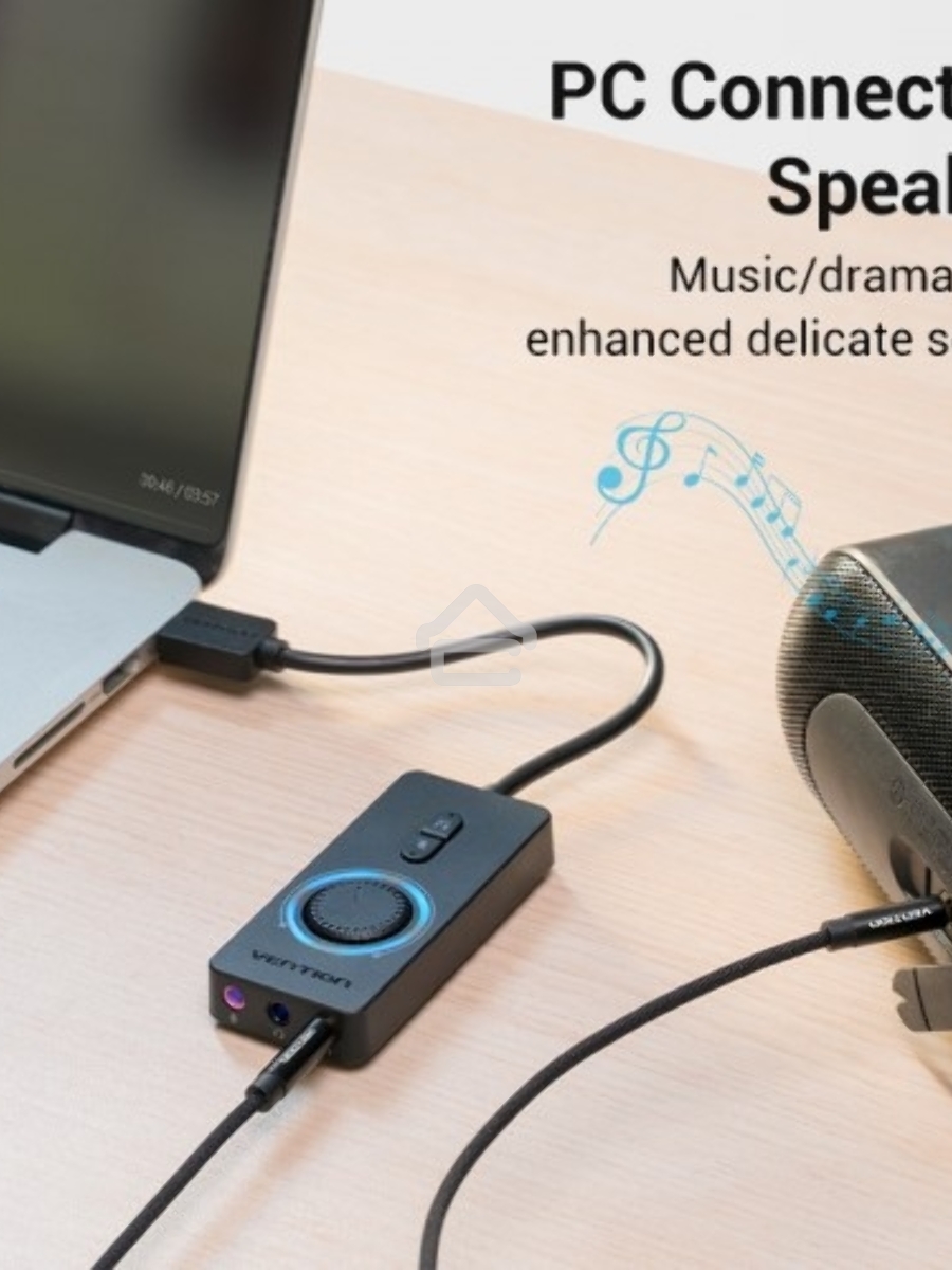 Внешняя звуковая карта Vention USB c регулятором громкости Черная