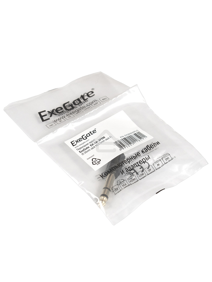 Переходник аудио Exegate EX284949RUS EX-AA-3F6M (6.35mm Jack M/3.5mm Jack F)