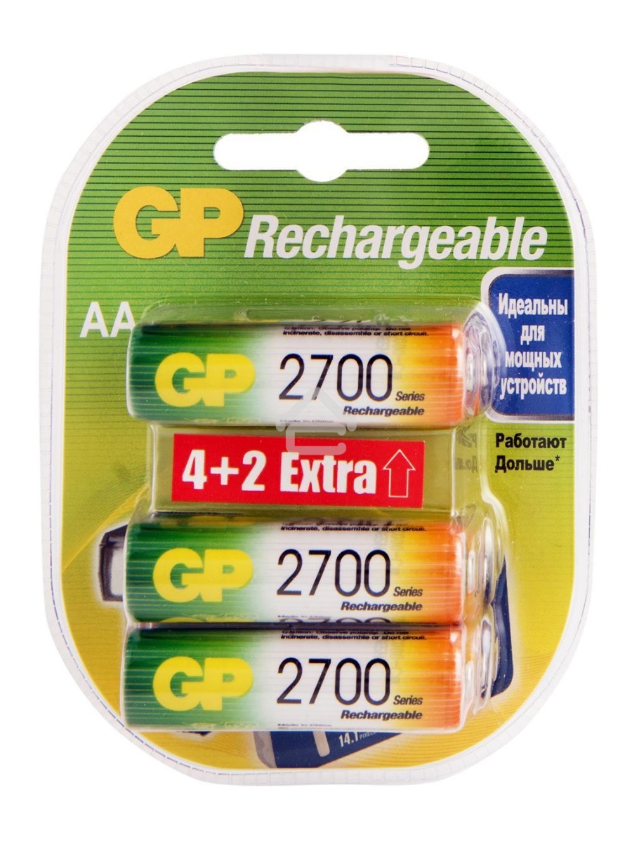 Аккумулятор GP Rechargeable 2700AAHC4/2 AA NiMH 2700mAh (6шт) блистер