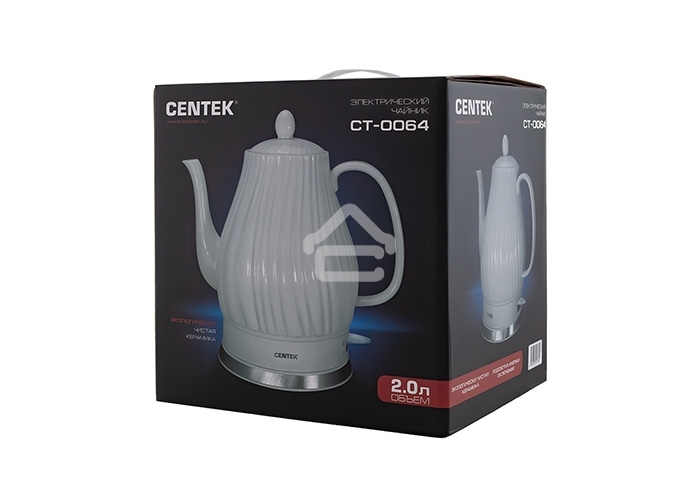 Чайник электрический Centek CT-0064 2.0л, 2150W, супербелая керамика, рельефный корпус