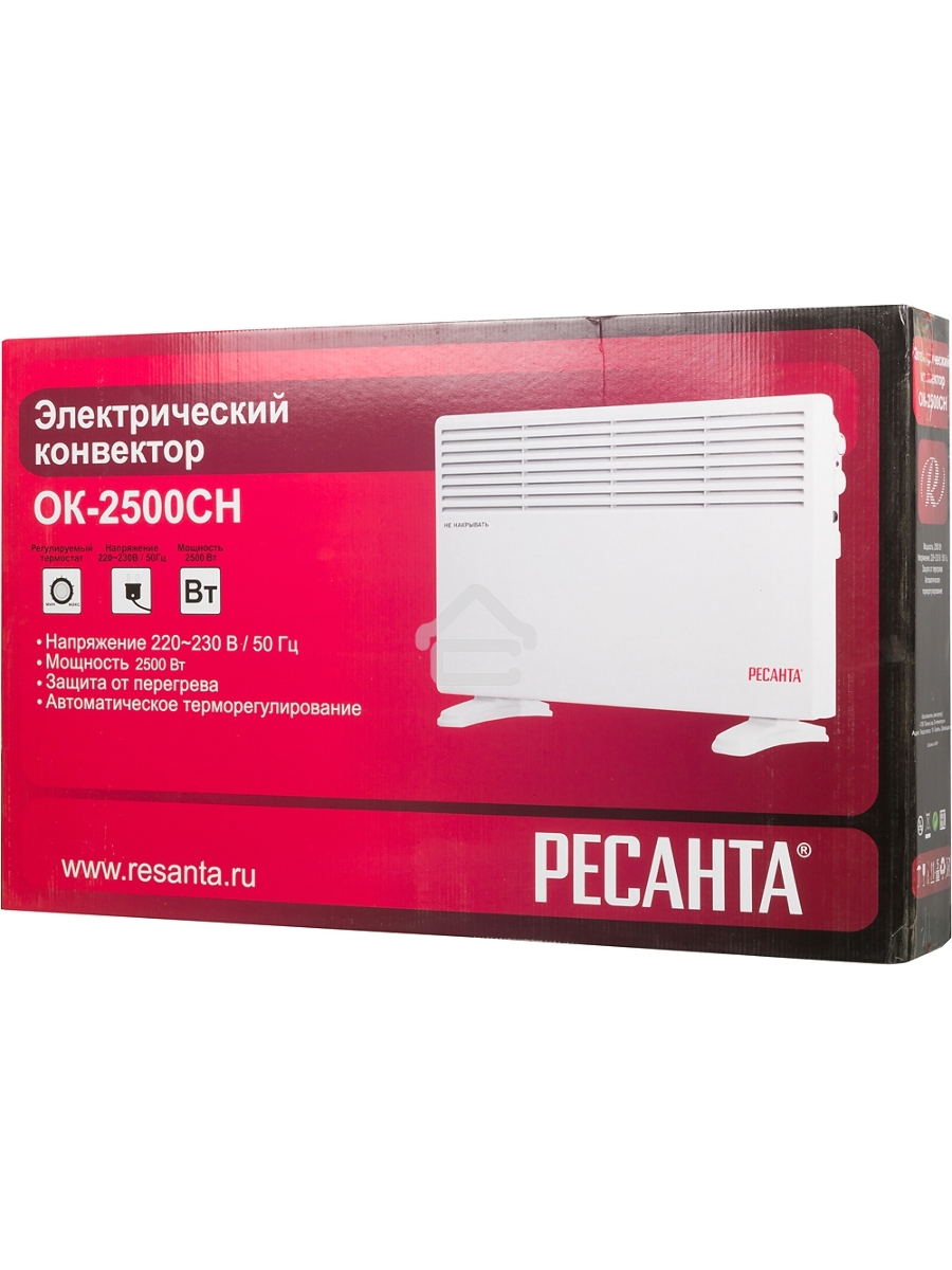 Конвектор Ресанта ОК-2500СН белый, 2500 Вт, 25 м2, термостат