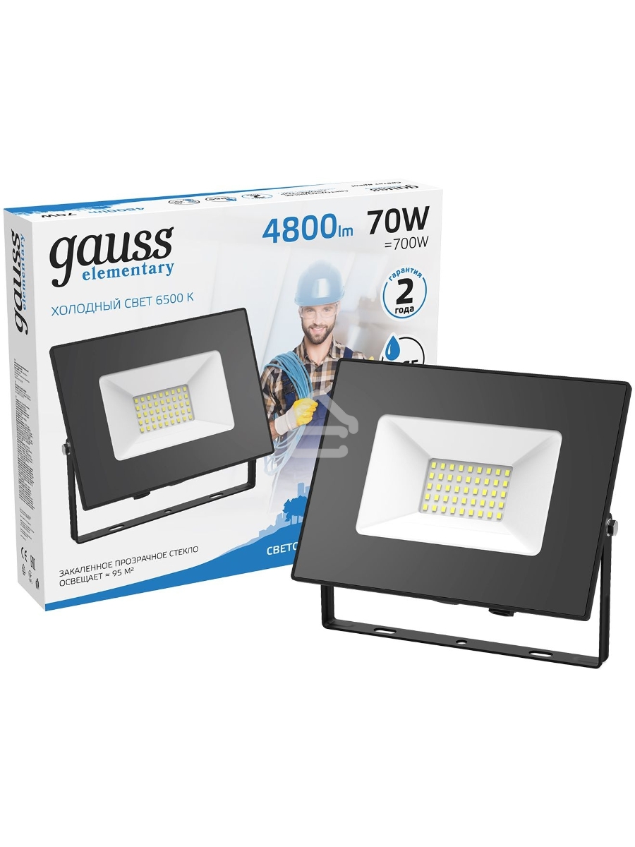 Прожектор светодиодный LED 70Вт IP65 6500К черн. Gauss 613100370