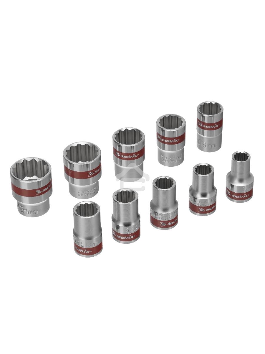 Набор головок MATRIX 13596набор торцевых головок 1/2'' 12-ти гр. crv 10шт. 10-24мм