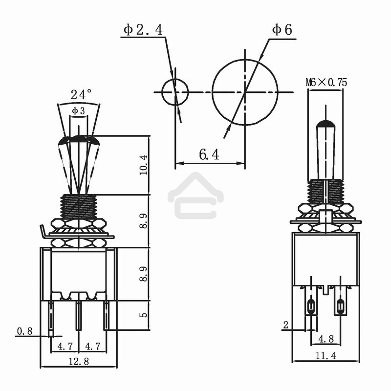 Тумблер 250V 3А (6c) ON-OFF-ON двухполюсныйMicroRexant