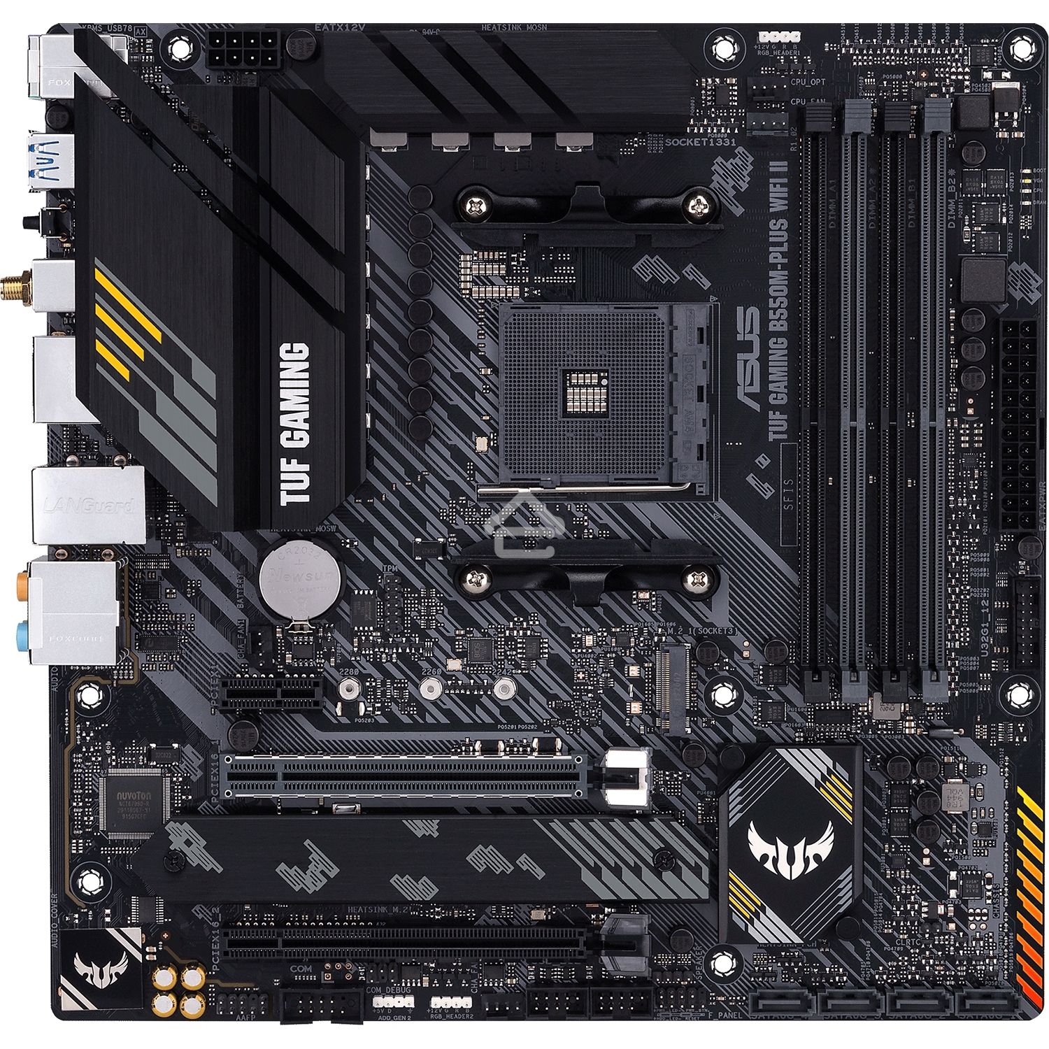 Материнская плата ASUS TUF GAMING B550M-PLUS WI-FI II, AM4, AMD B550, 4xDDR4, 4xSATA, 2xM.2, 1xPCIe 4.0 x16, 1xPCIe 3.0 x4, 1xPCIe x1, 1xDP, 1xHDMI, 1x 2.5Gb LAN, 1xUSB-C 3.2 Gen 2, 4xUSB-A 3.2 Gen 1, 2xUSB-A 2.0, 5x3.5 мм, TOSLINK, 7.1, mATX
