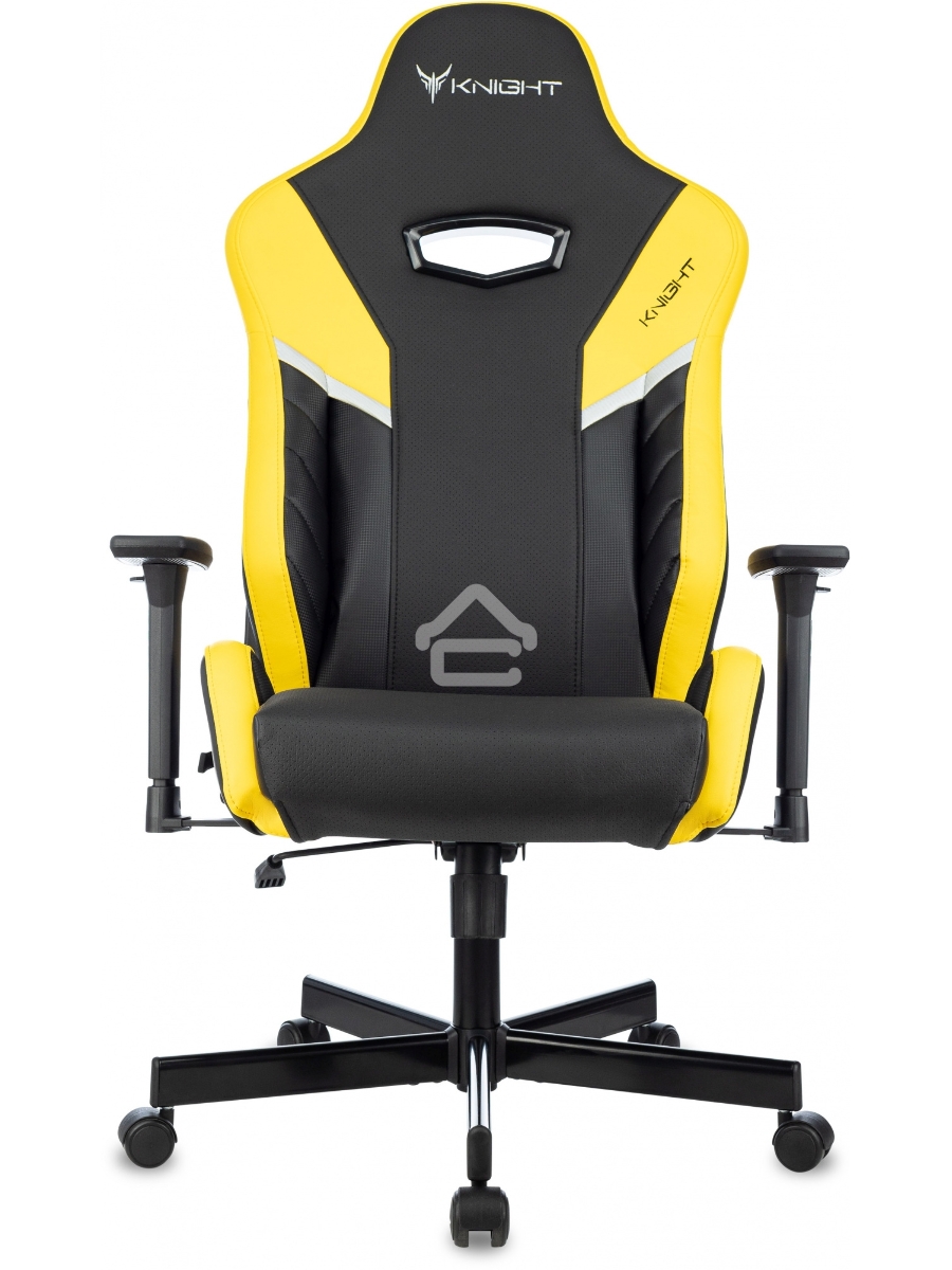 Кресло игровое Knight Thunder 5X черный/желтый эко.кожа крестов. металл