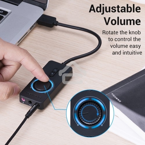 Внешняя звуковая карта Vention USB c регулятором громкости Черная