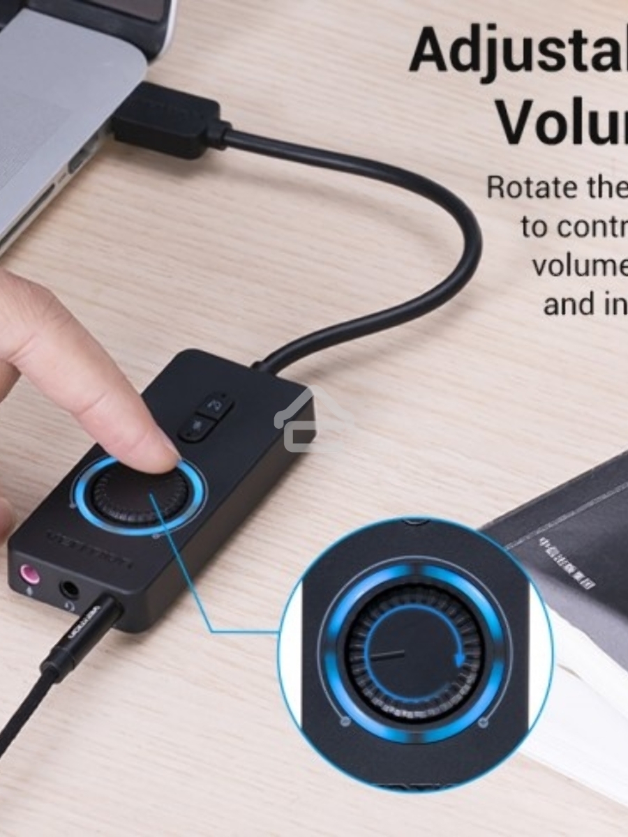 Внешняя звуковая карта Vention USB c регулятором громкости Черная