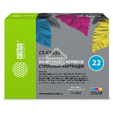 Картридж струйный Cactus CS-C9352 №22 трехцветный (11.4 мл) для HP DJ 3920/3940/D1360/D1460/D1470/D1560/D2330/D2360/D2430/D2460/F370/F375/F380/F2180/F2187/F2224/F2280/F2290/F4140/F4172/F4180/F4190