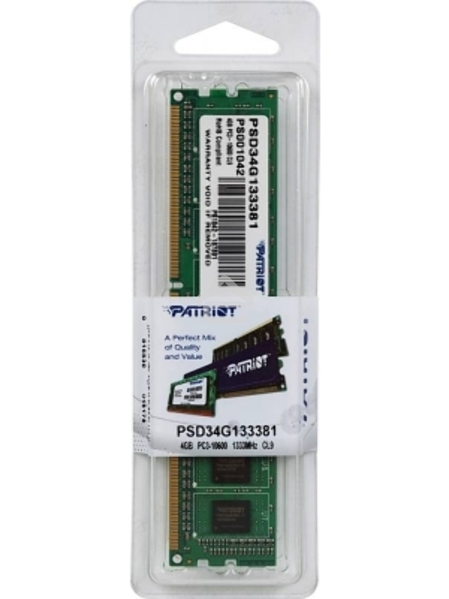 Оперативная память Patriot, DDR3, 4GB (1x4 GB), 1333 MHz, CL9, DIMM