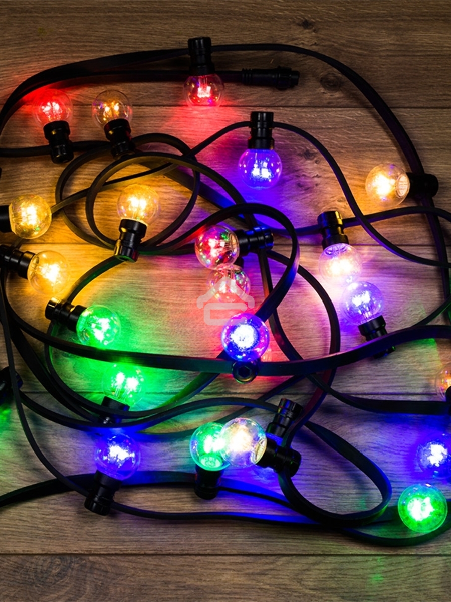 Гирлянда LED Galaxy Bulb String 10м, черный КАУЧУК, 30 ламп*6 LED МУЛЬТИ, влагостойкая IP65