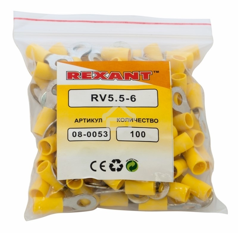 Наконечник кольцевой изолированный Rexant ø 6.5 мм 4-6 мм² (НКи 6.0-6/НКи5,5-6) желтый