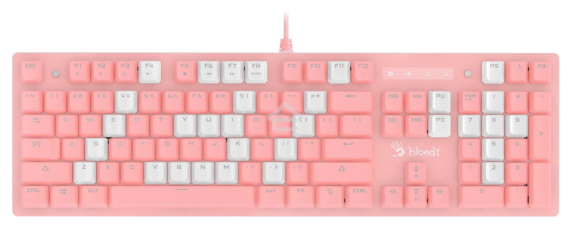 Клавиатура проводная A4Tech Bloody B800 Dual Color USB розовый/белый